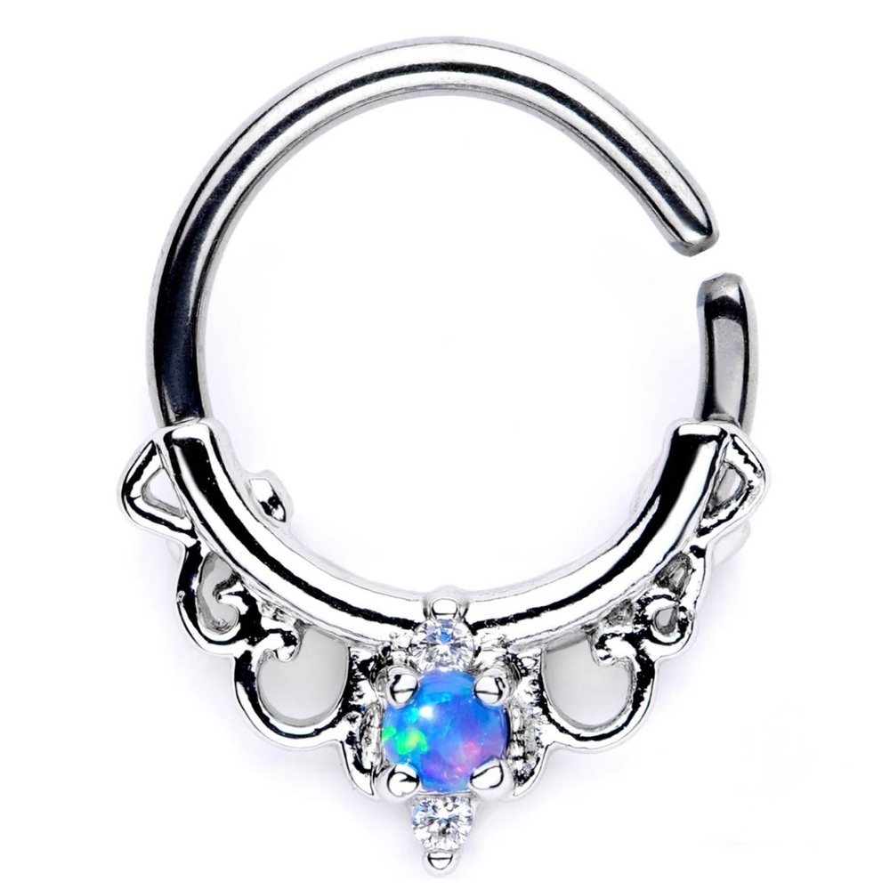 BODY CANDY New 16g Blue Synthetic Opal Filagree Seamless Circular Septum Ring